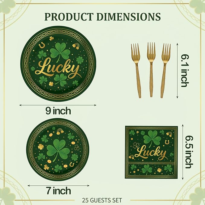 100 Pcs St Patrick's Day Tableware Party Supplies Serves 25