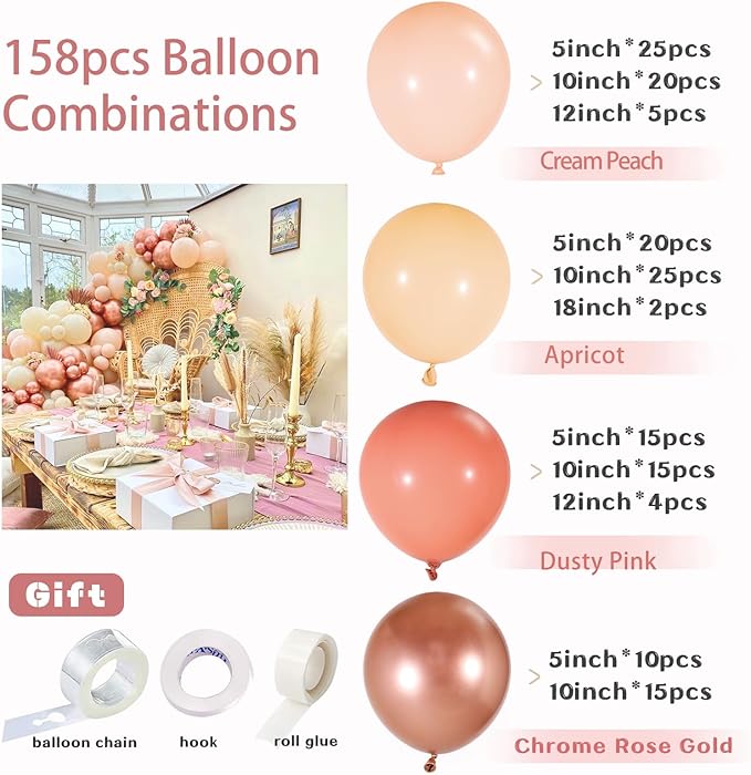 Boho Balloon Arch Kit 158pcs Dusty Rose Balloon Garland Dusty Pink