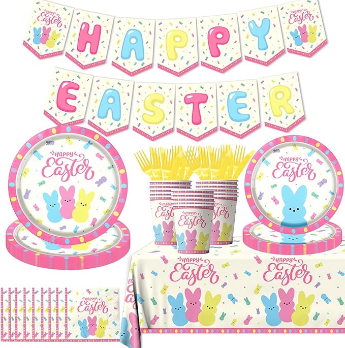 Easter Party Supplies 142Pcs Easter Party Plates Napkins Tablecloths