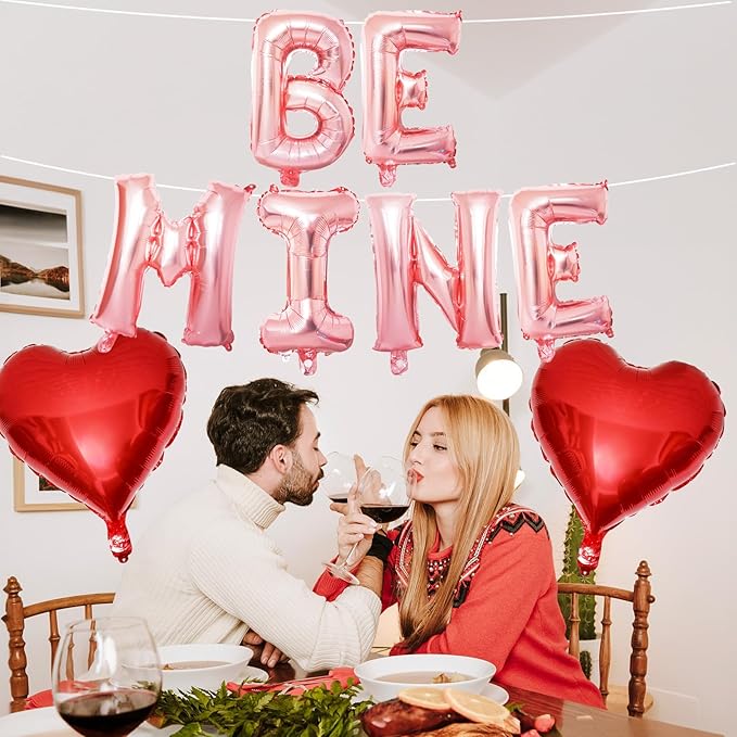Valentines Day Balloons Decoration Rose Be Mine and Red Heart Letter