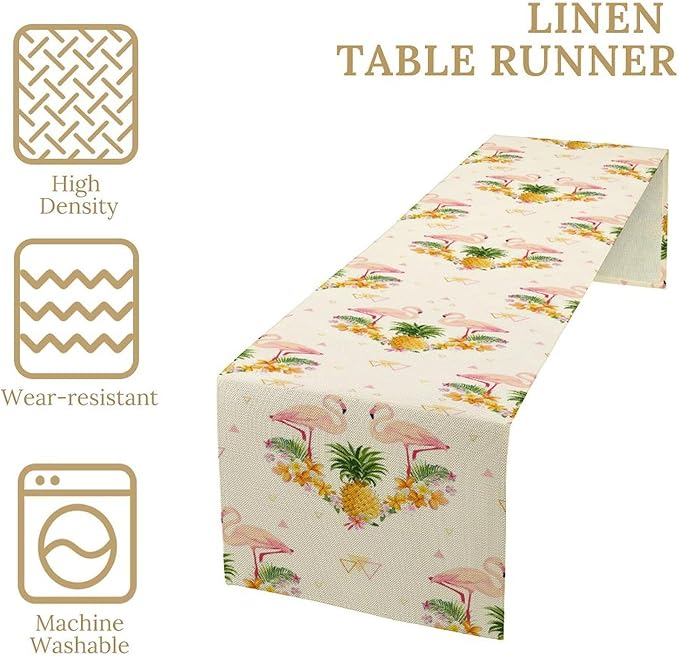 Tropical Flamingo Table Runner, Hawaiian Summer Fruit Pineapple