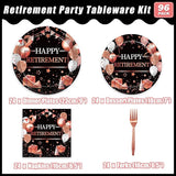 96 Pcs Retirement Party Plates and Napkins Set Rose Gold Happy