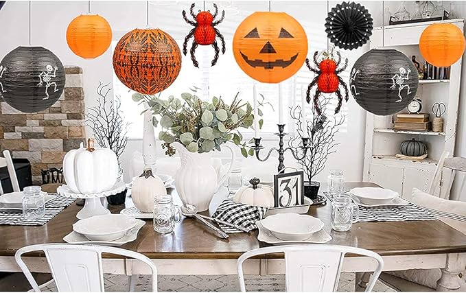 12Pcs Halloween Hanging Decorations Paper Lanterns Jack O' Lantern