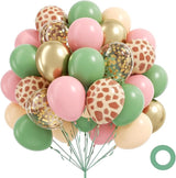 60pcs Safari Balloons 12inch, Sage Green Pink Nude Metallic Gold