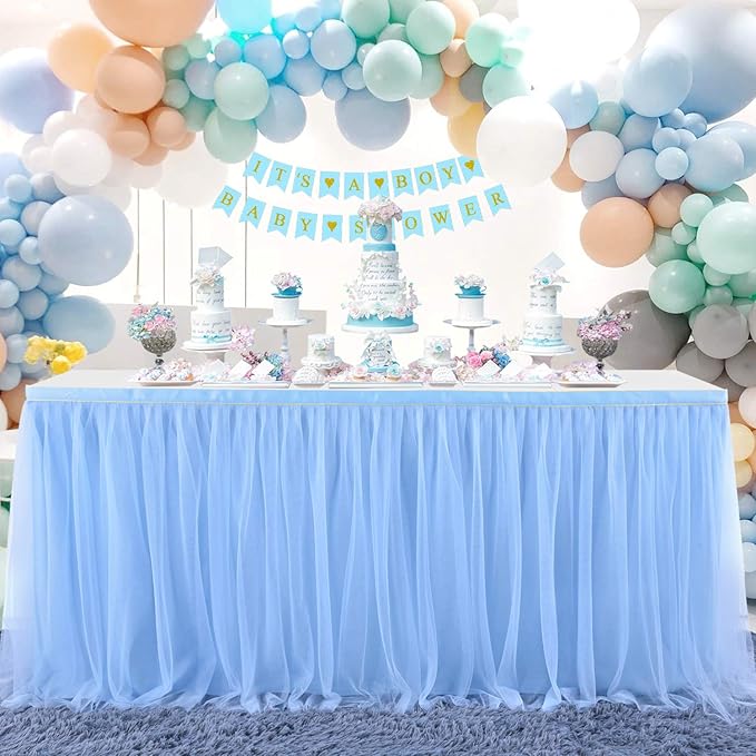 14ft Baby Blue Tulle Table Skirt for Baby Shower Boy Light Blue Tutu