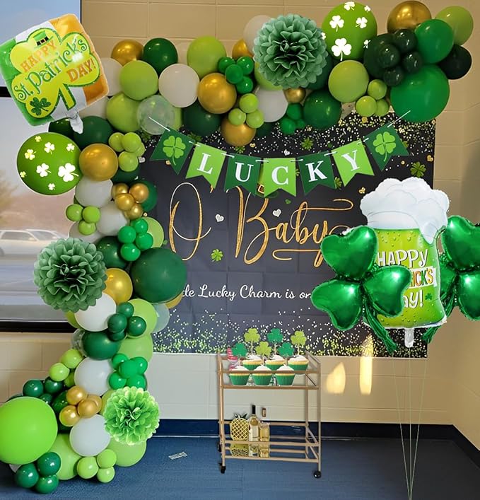 St Patricks Day Party Decorations with Balloons Tablecloth Green