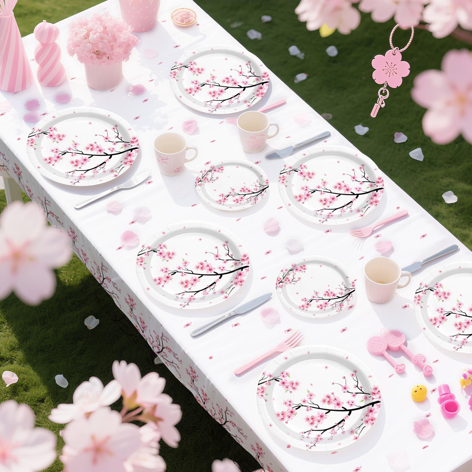 98Pcs Cherry Blossom Party Supplies Cherry Blossom Plates and Napkins
