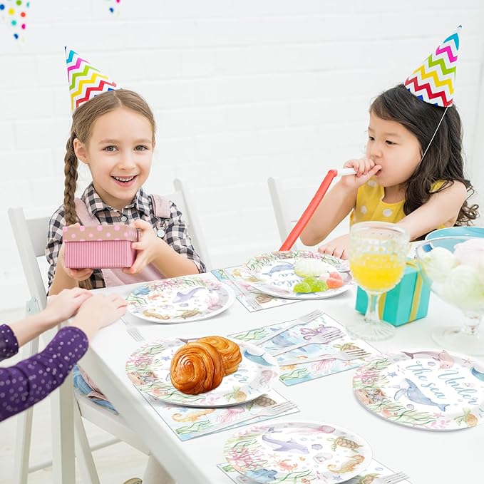 96 Pcs Under the Sea Party Decorations Ocean Plates and Napkins Sea