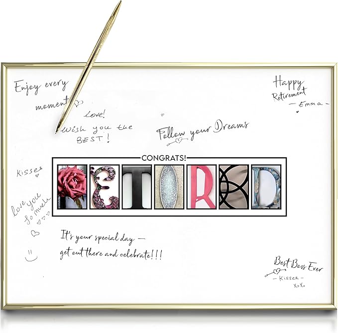 Framed Gold Retirement Decorations Guest Book for Womens 12 x16