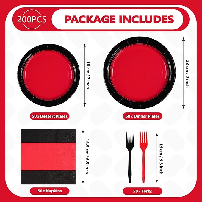 200Pcs Red and Black Party Decorations Valentine's Day Red and Black