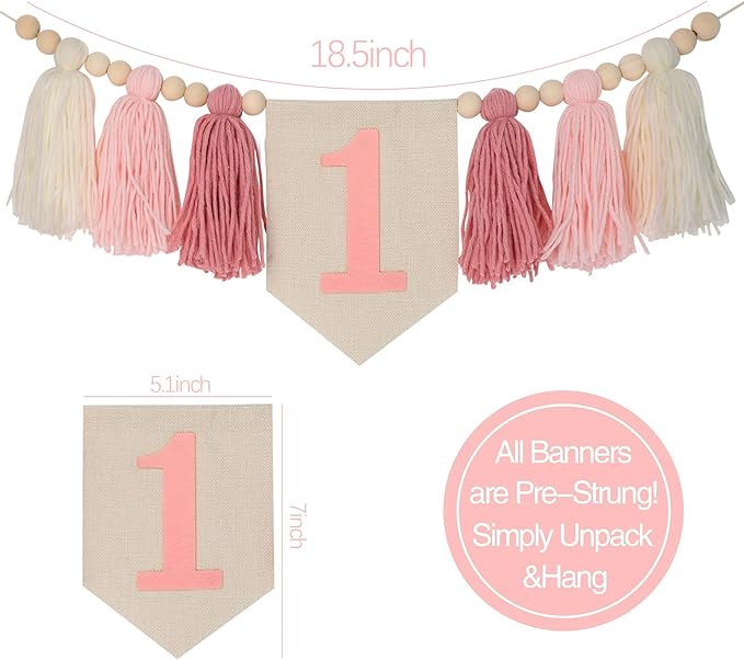 Boho Pink Handmade 1st Birthday High Chair Banner First Highchair