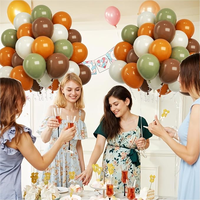 Funhot Sage Green Brown Balloons Set, 60 Pcs Jungle Safari Party