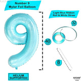 KatchOn, Giant Light Blue Number 9 Balloon - 40 Inch | Foil 9