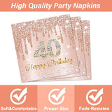 96PCS Rose Gold 40th Birthday Party Paper Plates and Napkins Forty