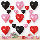 Black Pink Heart Balloons, 19PCS Light Pink and Red Black Heart Shape