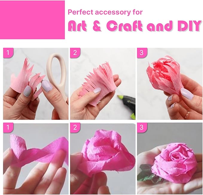 PartyWoo Crepe Paper Streamers 6 Rolls 492ft, Pack of Hot Pink Party