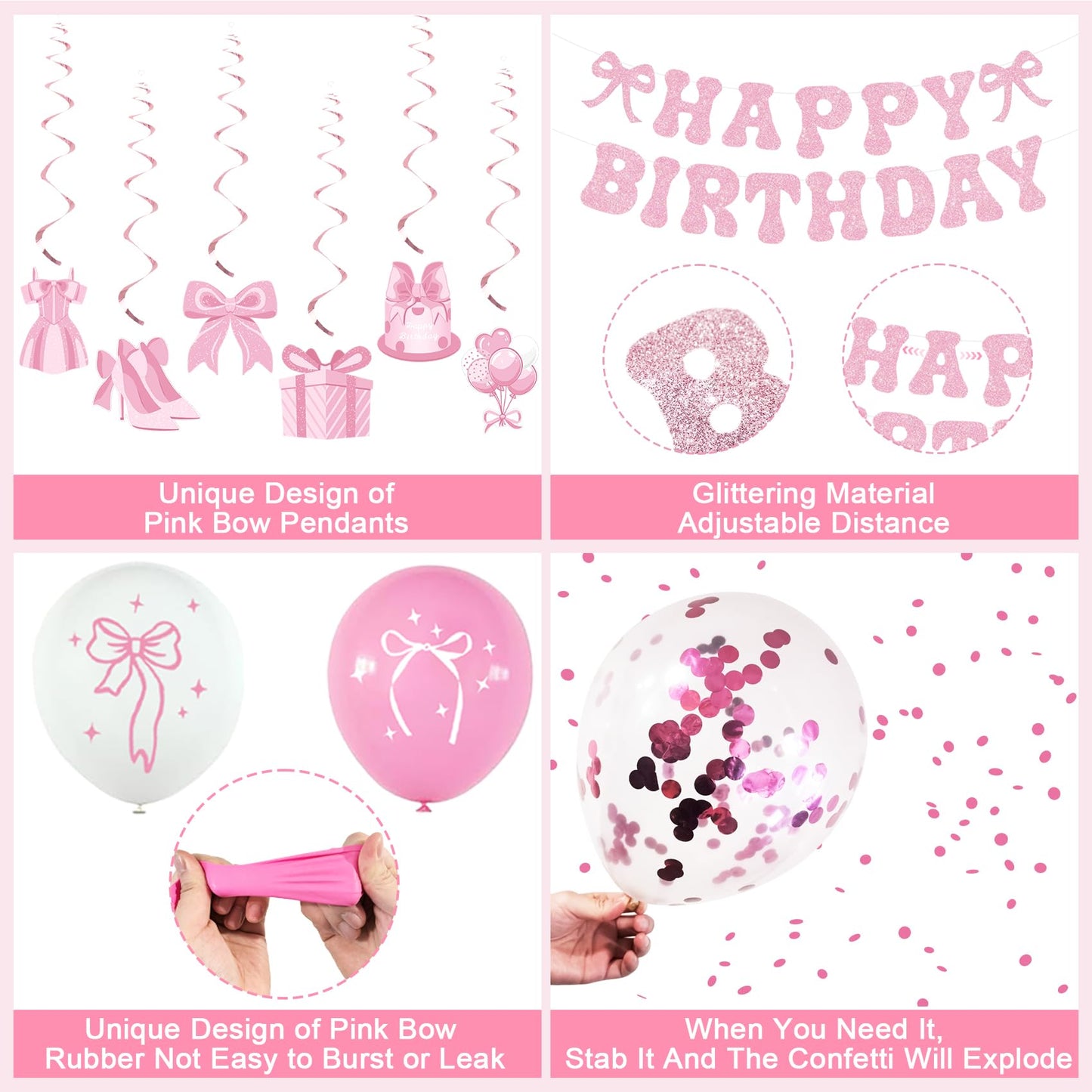 Miidenks 23rd Birthday Decorations for Women, Pink Bow Coquette 23