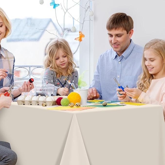 3Pcs Beige Tablecloths for Rectangle Tables,Disposable Plastic Ivory