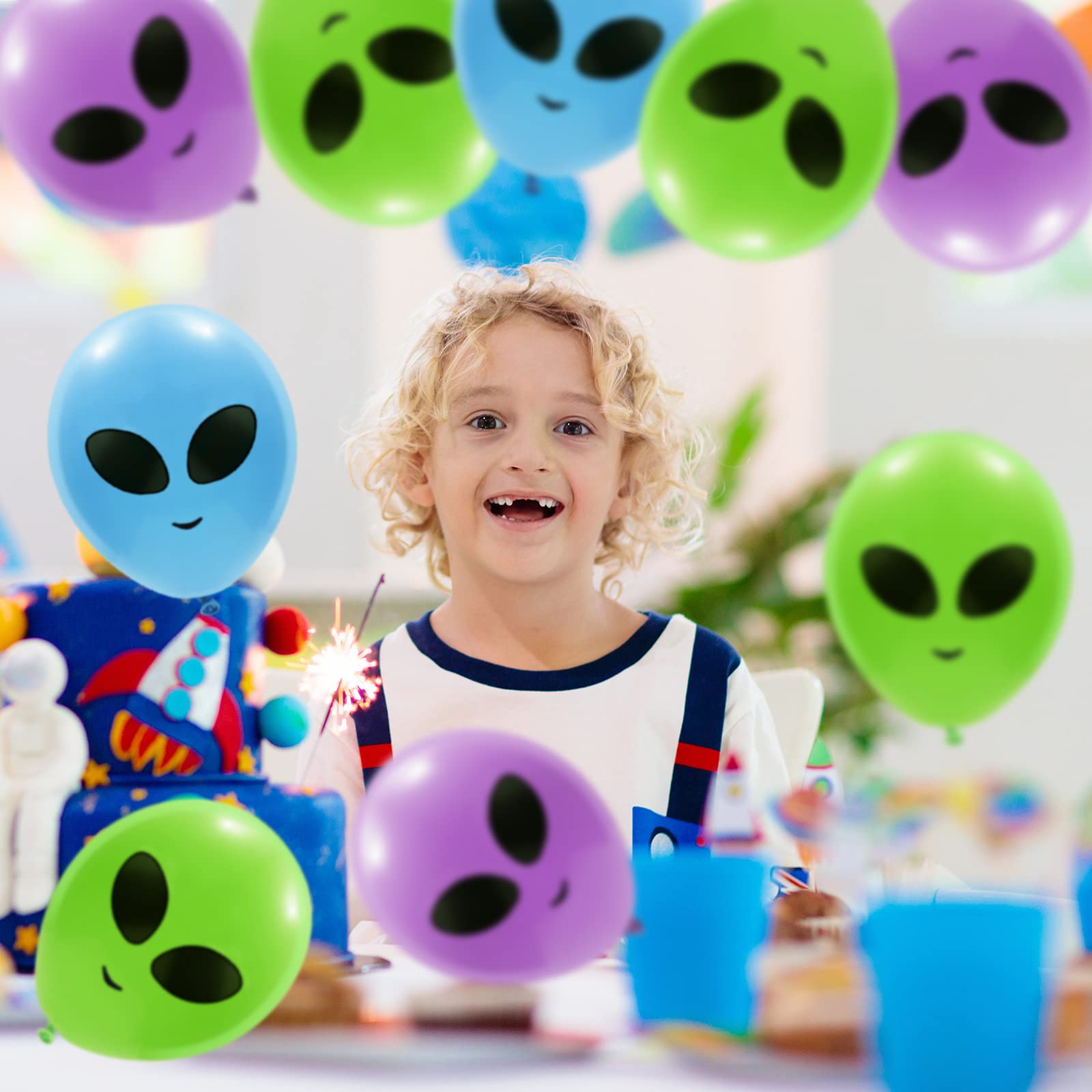 65Pcs Alien Balloons Green Blue Purple Alien Party Latex