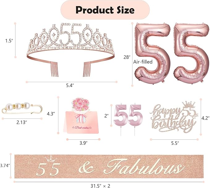 55th Birthday Decorations for Women 55th Birthday Sash and Crown