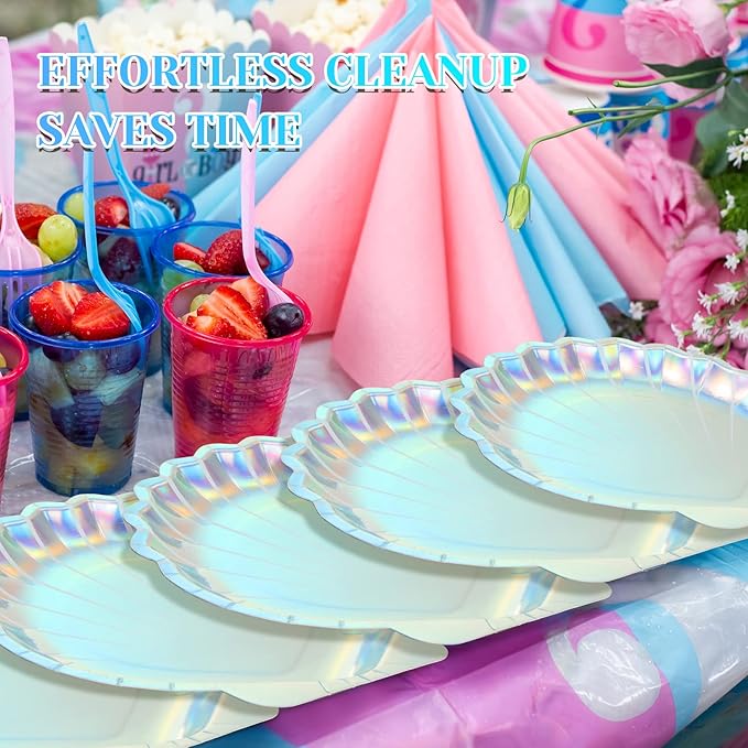 96 Pcs Mermaid Paper Plates Seashell Plates Party Supplies 9 Inch