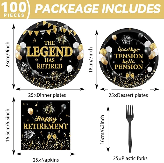 100PCS Happy Retirement Party Supplies The Legend Has Retired Paper