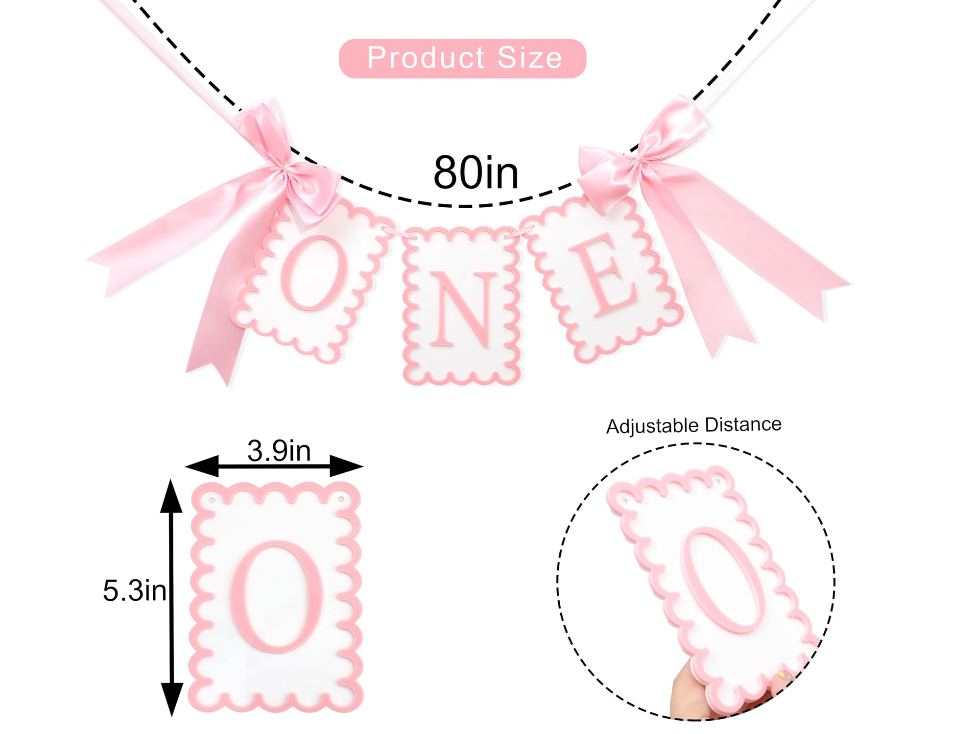 Girls 1st Birthday Decorations - Pink Bow High Chair Banner, Bow First