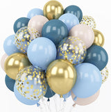 Togvu Dusty Blue Balloon Set, 60 Packs 12 Inches Metallic Chrome Gold