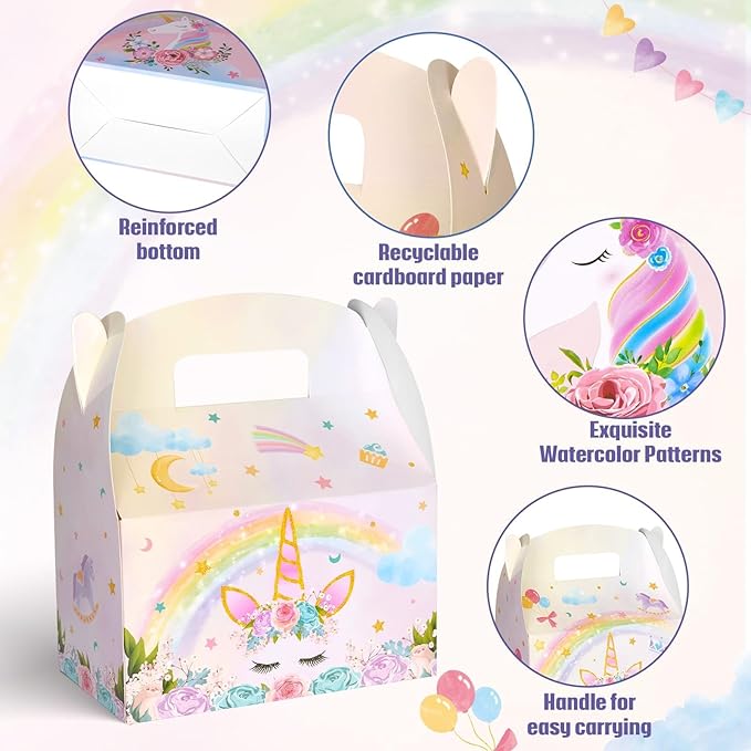 WERNNSAI 12 Pcs Unicorn Party Favor Boxes- Rainbow Unicorn Goodies
