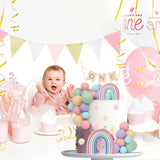 64 PCS Rainbow Cake Toppers with Balls Flowers Boho Cake Topper for