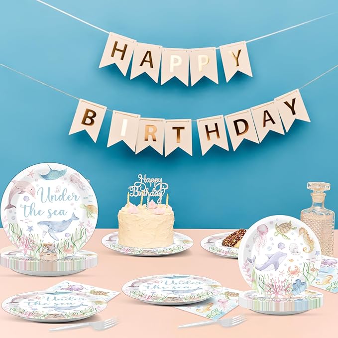 96 Pcs Under the Sea Party Decorations Ocean Plates and Napkins Sea