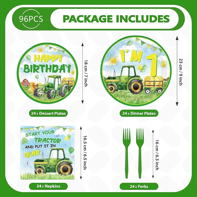96Pcs Tractor 1st Birthday Party Decorations for Boys Farm Tractor