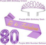 80th Birthday Decorations for Women Purple with 80th Birthday Sash