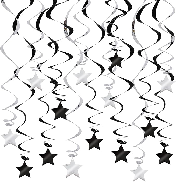 BEISHIDA Black Silver Stars Hanging Swirls Bachelorette Graduation
