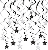BEISHIDA Black Silver Stars Hanging Swirls Bachelorette Graduation