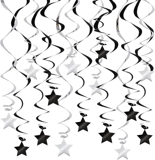 BEISHIDA Black Silver Stars Hanging Swirls Bachelorette Graduation