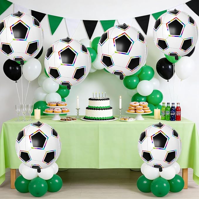 6 Pcs Soccer Balloons, 22 Inch Large Soccer Foil Balloon, 4D Colorful