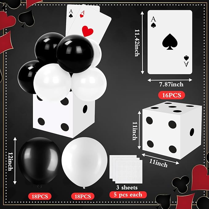 68 Pcs Casino Party Boxes Balloon Poker Cards Decoration-16 Pcs 11 in