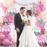 6Pcs Pink Silver Foil Balloons,22Inch Light Pink Silver 4D Round Ball