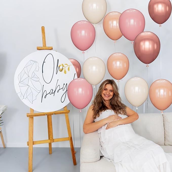 68 Pcs Retro Pink Nude Party Balloons 12Inch Dusty Pink Metallic Rose