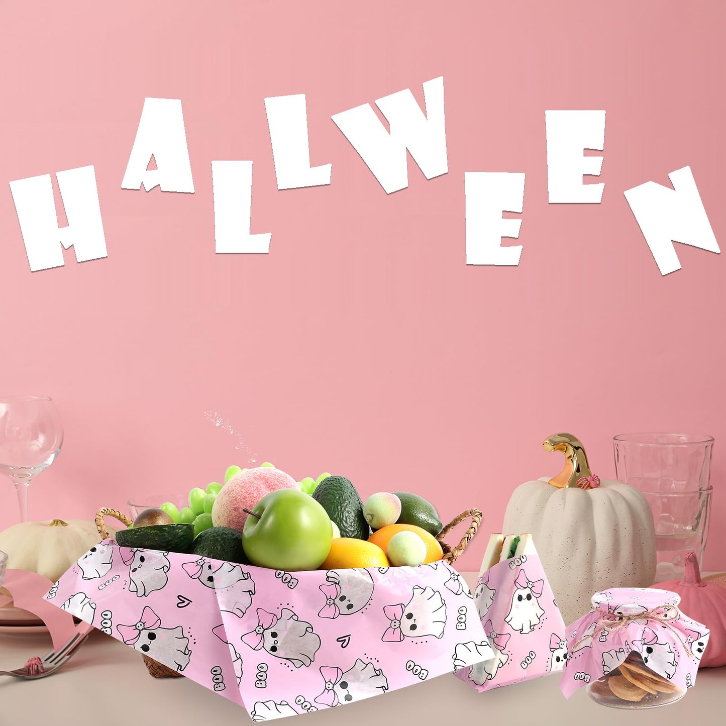 Fabllewavi 150 Pcs Pink Ghost Boo Wax Paper Sheets for Food Deli,