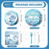 96Pcs Manatee Birthday Decorations Blue Under the Sea Plates and