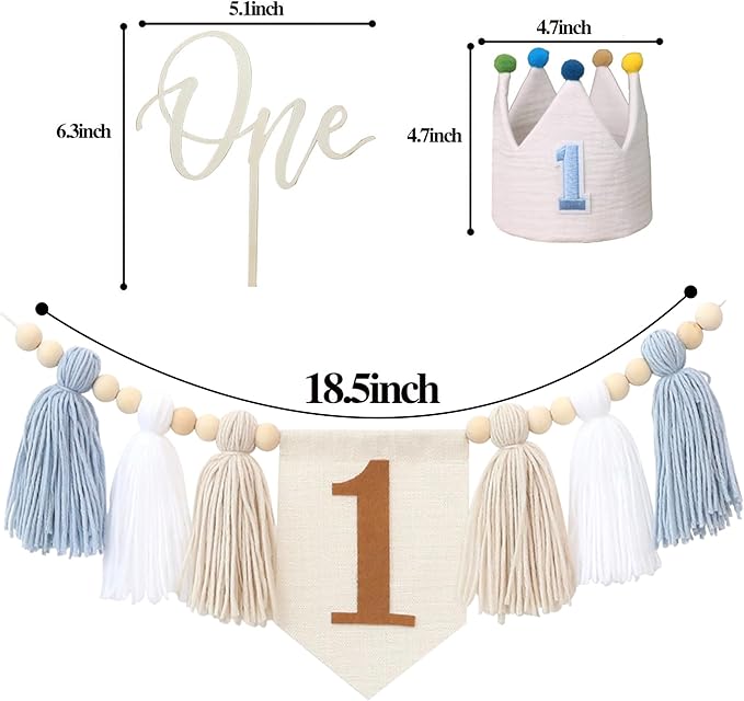 Baby Boy First Birthday Party Decorations For Blue High Chair Banner
