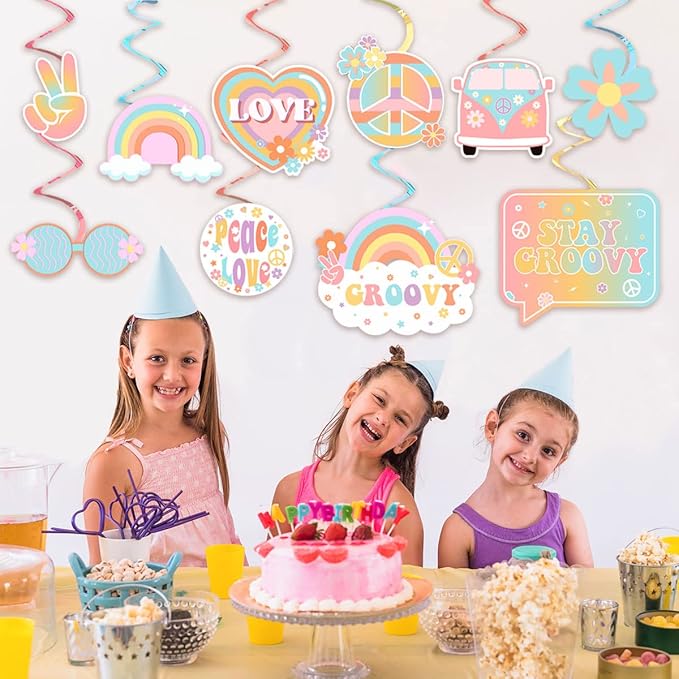 30 Pieces Groovy Hanging Swirls Groovy Retro Hippie Boho Party