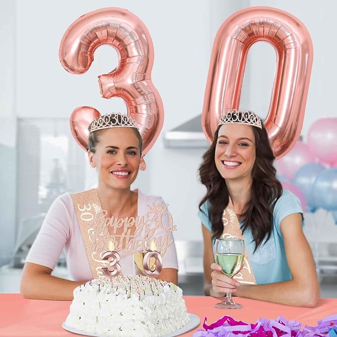 30th Birthday Decorations for Her with Banner Rose Gold Tablecloth