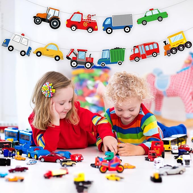 Hooqict Happy Birthday Banner Transportation Birthday Decorations Car