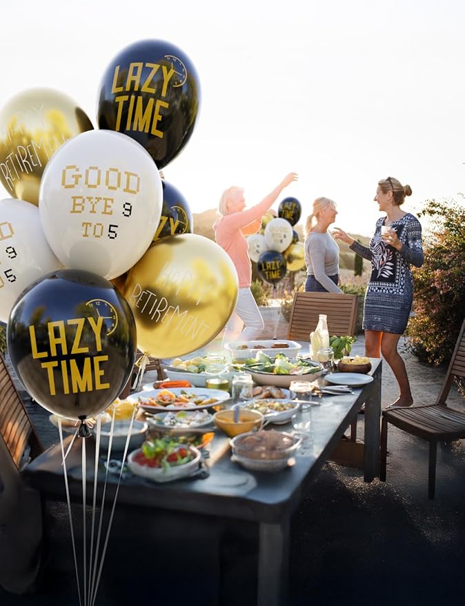 Retirement Balloons - 12 Inch Black Gold and White Balloons Funny