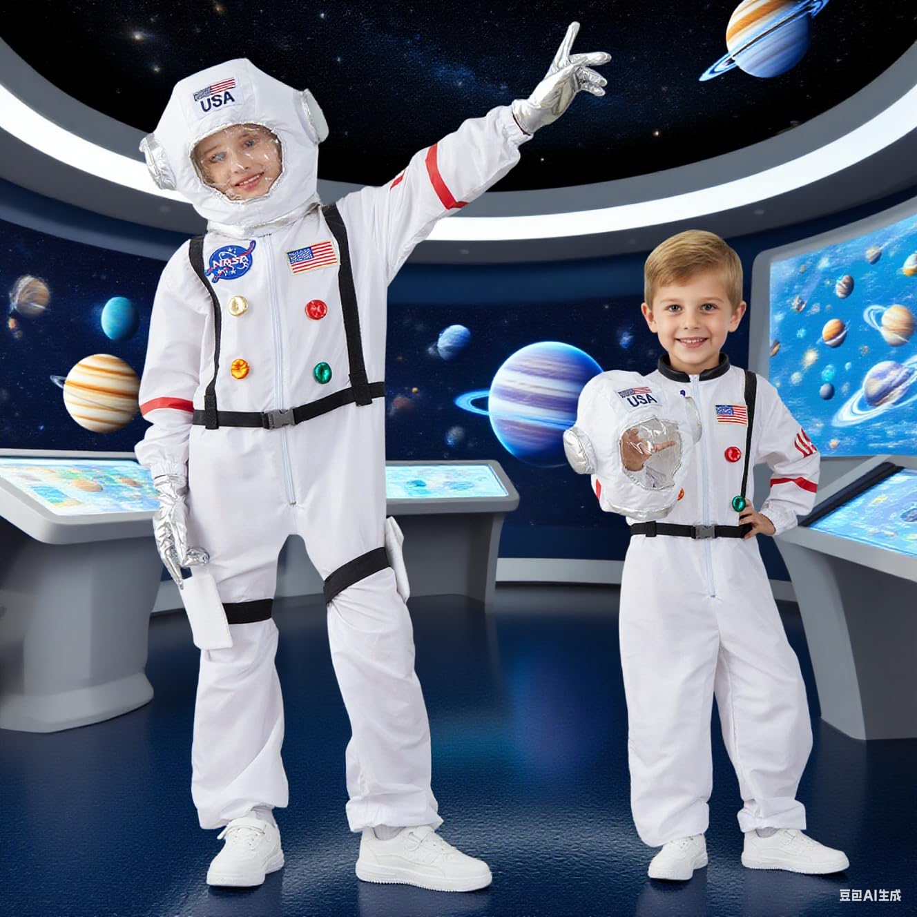 Kids Astronaut Halloween Costume Set, Boys Girls 2-3 YRS White