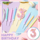 MTLEE Number 3 Birthday Candle with 12 Pcs Spiral Candles for Girls