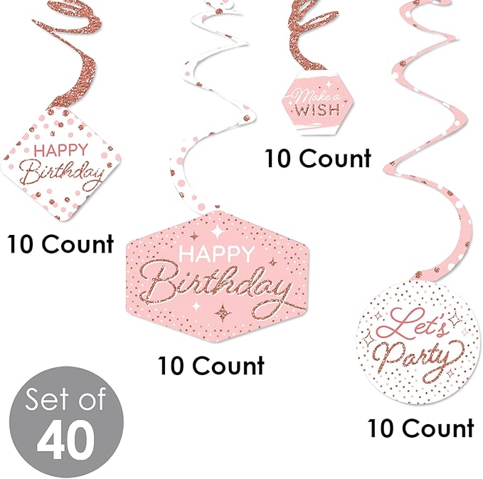 Big Dot of Happiness Pink Rose Gold Birthday Happy Birthday Party